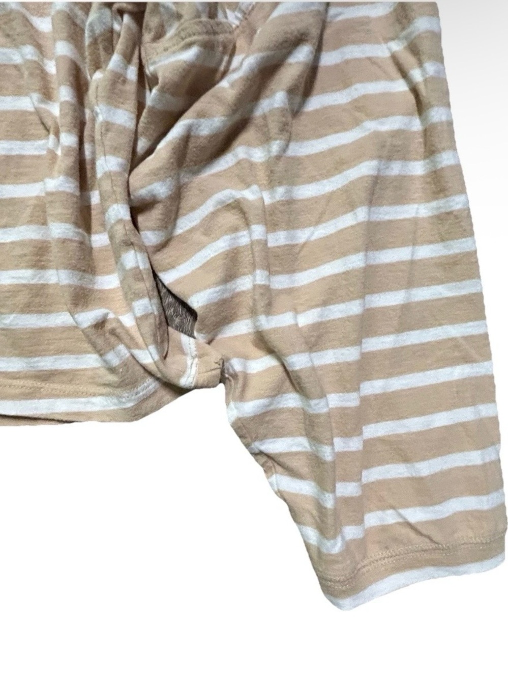 Women’s Aerie White Beige Striped Long Sleeve Cropped Shirt Size Large - Picture 2 of 3